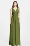 ColsBM Jazmine Olive Green Gorgeous A-line V-neck Sleeveless Floor Length Ruching Bridesmaid Dresses