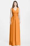 ColsBM Jazmine Orange Gorgeous A-line V-neck Sleeveless Floor Length Ruching Bridesmaid Dresses