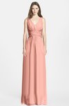 ColsBM Jazmine Peach Gorgeous A-line V-neck Sleeveless Floor Length Ruching Bridesmaid Dresses
