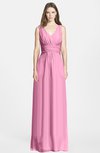 ColsBM Jazmine Pink Gorgeous A-line V-neck Sleeveless Floor Length Ruching Bridesmaid Dresses