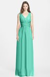 ColsBM Jazmine Seafoam Green Gorgeous A-line V-neck Sleeveless Floor Length Ruching Bridesmaid Dresses