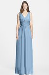 ColsBM Jazmine Sky Blue Gorgeous A-line V-neck Sleeveless Floor Length Ruching Bridesmaid Dresses
