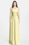 ColsBM Jazmine Soft Yellow Gorgeous A-line V-neck Sleeveless Floor Length Ruching Bridesmaid Dresses