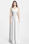 ColsBM Jazmine White Gorgeous A-line V-neck Sleeveless Floor Length Ruching Bridesmaid Dresses