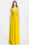 ColsBM Jazmine Yellow Gorgeous A-line V-neck Sleeveless Floor Length Ruching Bridesmaid Dresses