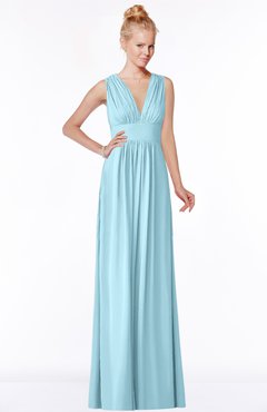 ColsBM Carolyn Aqua Classic V-neck Sleeveless Zip up Ruching Bridesmaid Dresses
