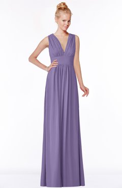 ColsBM Carolyn Chalk Violet Classic V-neck Sleeveless Zip up Ruching Bridesmaid Dresses