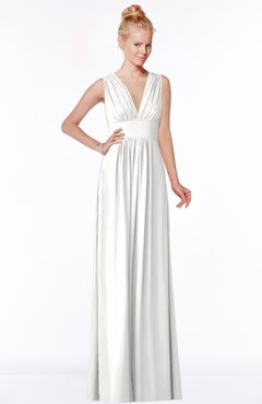 ColsBM Carolyn Cloud White Classic V-neck Sleeveless Zip up Ruching Bridesmaid Dresses