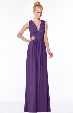 ColsBM Carolyn Dark Purple Classic V-neck Sleeveless Zip up Ruching Bridesmaid Dresses