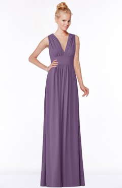 ColsBM Carolyn Eggplant Classic V-neck Sleeveless Zip up Ruching Bridesmaid Dresses