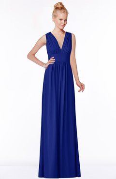 ColsBM Carolyn Electric Blue Classic V-neck Sleeveless Zip up Ruching Bridesmaid Dresses