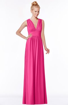 ColsBM Carolyn Fandango Pink Classic V-neck Sleeveless Zip up Ruching Bridesmaid Dresses