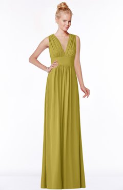 ColsBM Carolyn Golden Olive Classic V-neck Sleeveless Zip up Ruching Bridesmaid Dresses