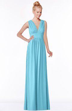 ColsBM Carolyn Light Blue Classic V-neck Sleeveless Zip up Ruching Bridesmaid Dresses