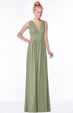 ColsBM Carolyn Moss Green Classic V-neck Sleeveless Zip up Ruching Bridesmaid Dresses
