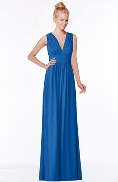 ColsBM Carolyn Royal Blue Classic V-neck Sleeveless Zip up Ruching Bridesmaid Dresses