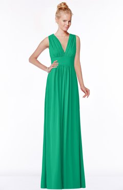 ColsBM Carolyn Sea Green Classic V-neck Sleeveless Zip up Ruching Bridesmaid Dresses