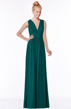 ColsBM Carolyn Shaded Spruce Classic V-neck Sleeveless Zip up Ruching Bridesmaid Dresses