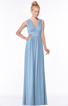 ColsBM Carolyn Sky Blue Classic V-neck Sleeveless Zip up Ruching Bridesmaid Dresses