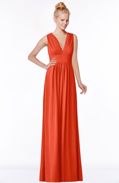 ColsBM Carolyn Tangerine Tango Classic V-neck Sleeveless Zip up Ruching Bridesmaid Dresses