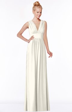 ColsBM Carolyn Whisper White Classic V-neck Sleeveless Zip up Ruching Bridesmaid Dresses