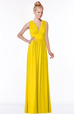 ColsBM Carolyn Yellow Classic V-neck Sleeveless Zip up Ruching Bridesmaid Dresses