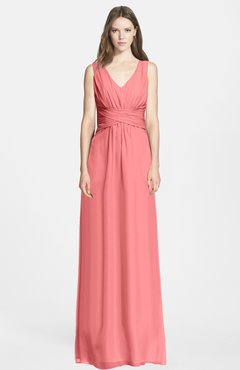 ColsBM Samara Coral  Trumpet Sleeveless Zip up Chiffon Floor Length Bridesmaid Dresses