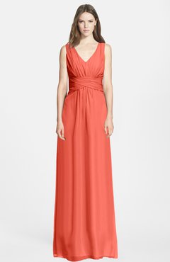 ColsBM Samara Living Coral  Trumpet Sleeveless Zip up Chiffon Floor Length Bridesmaid Dresses