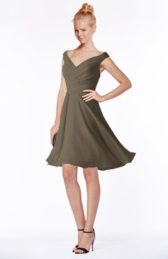 ColsBM Chloe Carafe Brown Classic Fit-n-Flare Zip up Chiffon Knee Length Ruching Bridesmaid Dresses