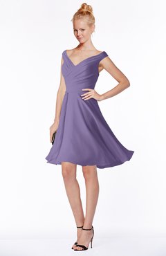 ColsBM Chloe Chalk Violet Classic Fit-n-Flare Zip up Chiffon Knee Length Ruching Bridesmaid Dresses