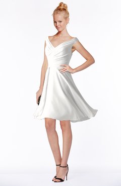 ColsBM Chloe Cloud White Classic Fit-n-Flare Zip up Chiffon Knee Length Ruching Bridesmaid Dresses