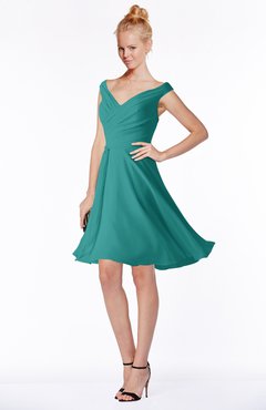 ColsBM Chloe Emerald Green Classic Fit-n-Flare Zip up Chiffon Knee Length Ruching Bridesmaid Dresses