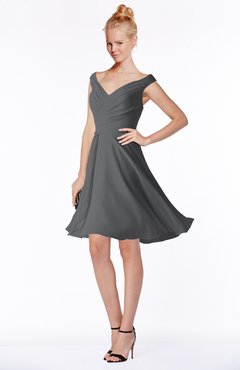 ColsBM Chloe Grey Classic Fit-n-Flare Zip up Chiffon Knee Length Ruching Bridesmaid Dresses