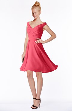 ColsBM Chloe Guava Classic Fit-n-Flare Zip up Chiffon Knee Length Ruching Bridesmaid Dresses