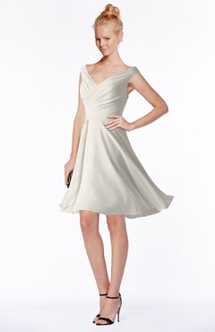 ColsBM Chloe Off White Classic Fit-n-Flare Zip up Chiffon Knee Length Ruching Bridesmaid Dresses