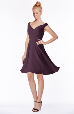 ColsBM Chloe Plum Classic Fit-n-Flare Zip up Chiffon Knee Length Ruching Bridesmaid Dresses