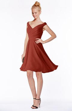 ColsBM Chloe Rust Classic Fit-n-Flare Zip up Chiffon Knee Length Ruching Bridesmaid Dresses