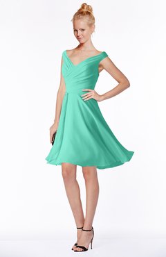 ColsBM Chloe Seafoam Green Classic Fit-n-Flare Zip up Chiffon Knee Length Ruching Bridesmaid Dresses