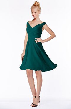 ColsBM Chloe Shaded Spruce Classic Fit-n-Flare Zip up Chiffon Knee Length Ruching Bridesmaid Dresses