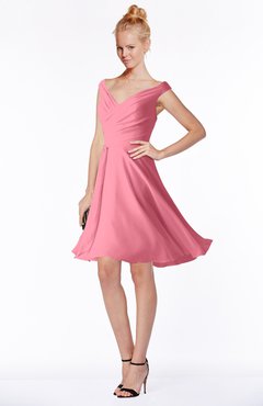 ColsBM Chloe Watermelon Classic Fit-n-Flare Zip up Chiffon Knee Length Ruching Bridesmaid Dresses