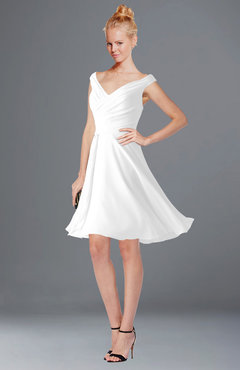 ColsBM Chloe White Classic Fit-n-Flare Zip up Chiffon Knee Length Ruching Bridesmaid Dresses