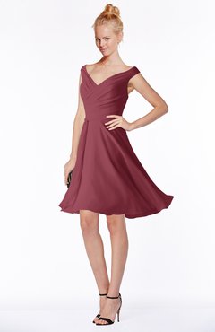 ColsBM Chloe Wine Classic Fit-n-Flare Zip up Chiffon Knee Length Ruching Bridesmaid Dresses