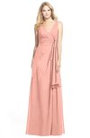 ColsBM Ashlyn Peach Luxury A-line V-neck Zip up Floor Length Bridesmaid Dresses