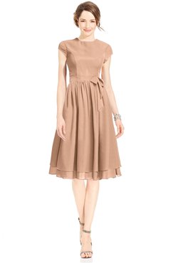 ColsBM Jane Almost Apricot Mature Fit-n-Flare High Neck Zip up Chiffon Bridesmaid Dresses