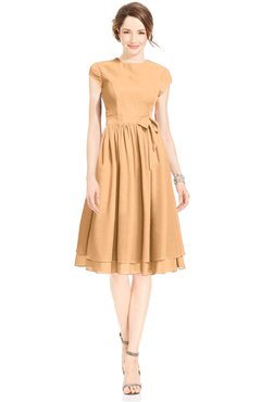 ColsBM Jane Apricot Mature Fit-n-Flare High Neck Zip up Chiffon Bridesmaid Dresses