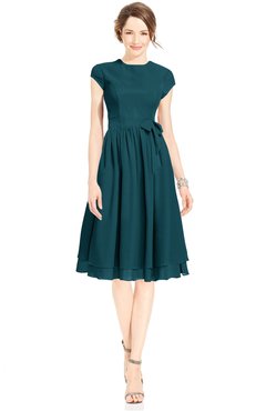 ColsBM Jane Blue Green Mature Fit-n-Flare High Neck Zip up Chiffon Bridesmaid Dresses