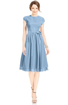 ColsBM Jane Dusty Blue Mature Fit-n-Flare High Neck Zip up Chiffon Bridesmaid Dresses