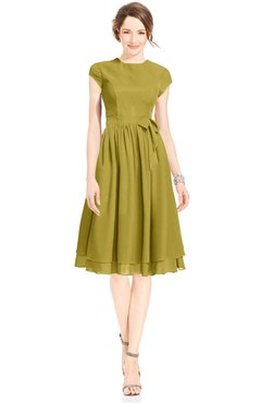 ColsBM Jane Golden Olive Mature Fit-n-Flare High Neck Zip up Chiffon Bridesmaid Dresses