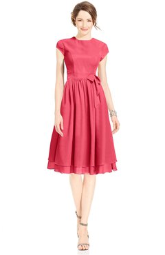 ColsBM Jane Guava Mature Fit-n-Flare High Neck Zip up Chiffon Bridesmaid Dresses