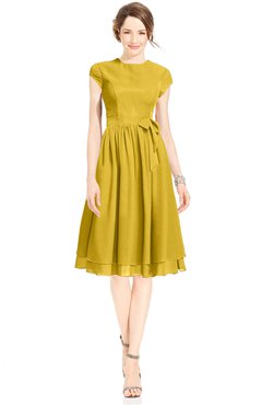 ColsBM Jane Lemon Curry Mature Fit-n-Flare High Neck Zip up Chiffon Bridesmaid Dresses